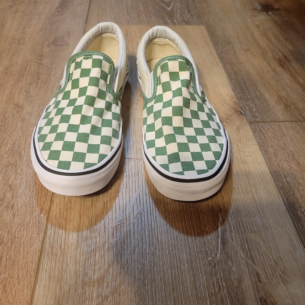 Vans Classic Slip-On Checkerboard – Green & White – Mens 6 / Womens 7.5 - Picture 2 of 7
